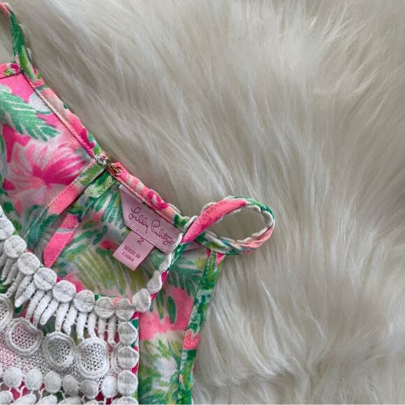 Lilly Pulitzer Mila Raz Berry Catty Shack Pearl Lace Pink & Green Shift Dress - Picture 7 of 8